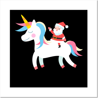 Christmas Santa Riding Unicorn Posters and Art